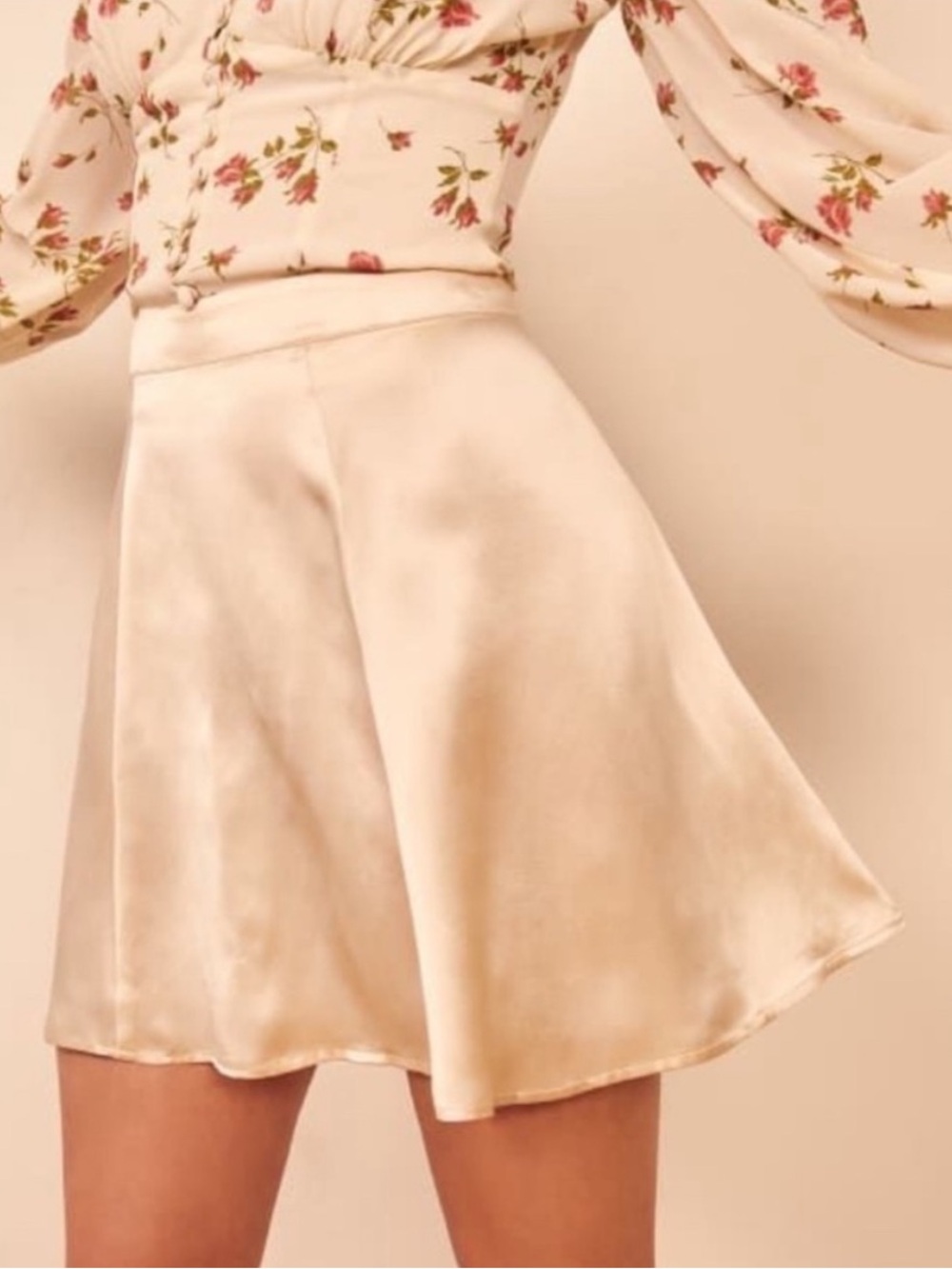Reformation Demie Champagne Silk Skater Mini Skirt